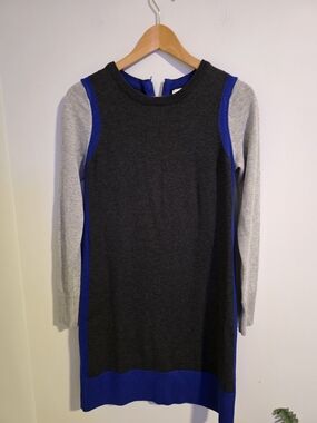 Eliza J Colorblock Sweater Dress Women’s XS Charcoal Gray Blue Long Sleeve